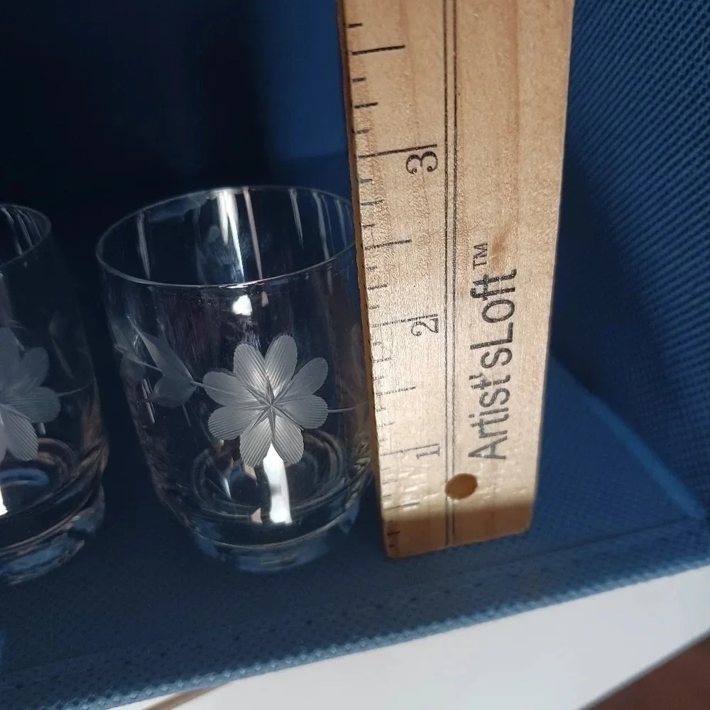 Crystal wine carafe and glasses set of 4 etched floral pattern